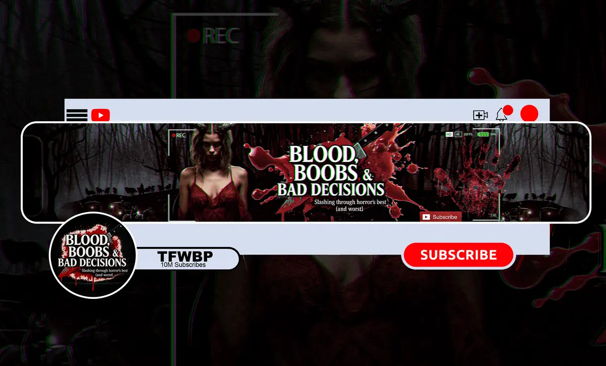 Blood, Boobs & Bad Decisions — YouTube banner and profile picture by NightCaseStudio