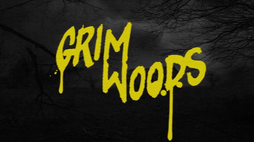 Frame from the Grim Woods horror YouTube intro, part of a full horror channel branding package by NightCaseStudio